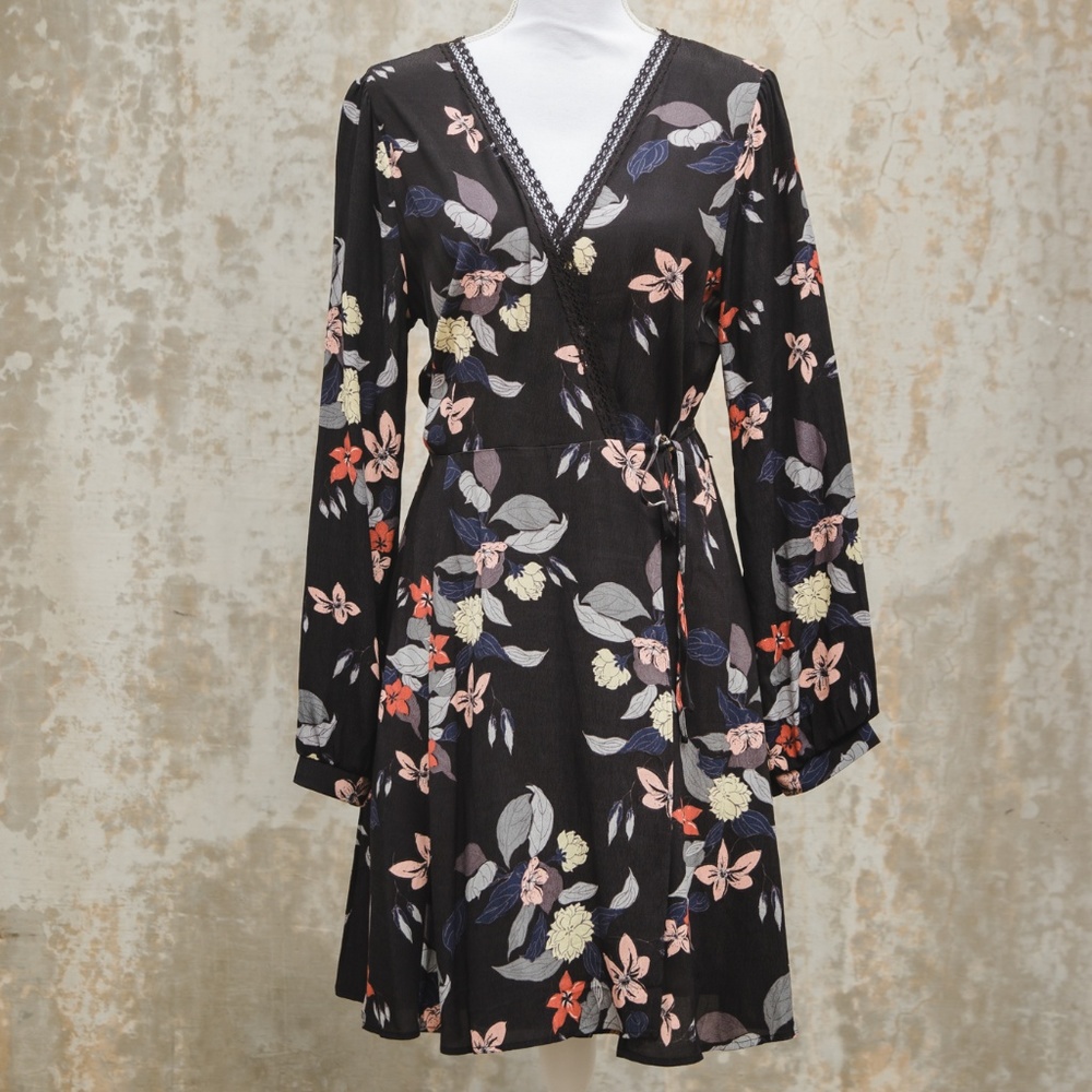Astr Black A-Line Wrap Dress